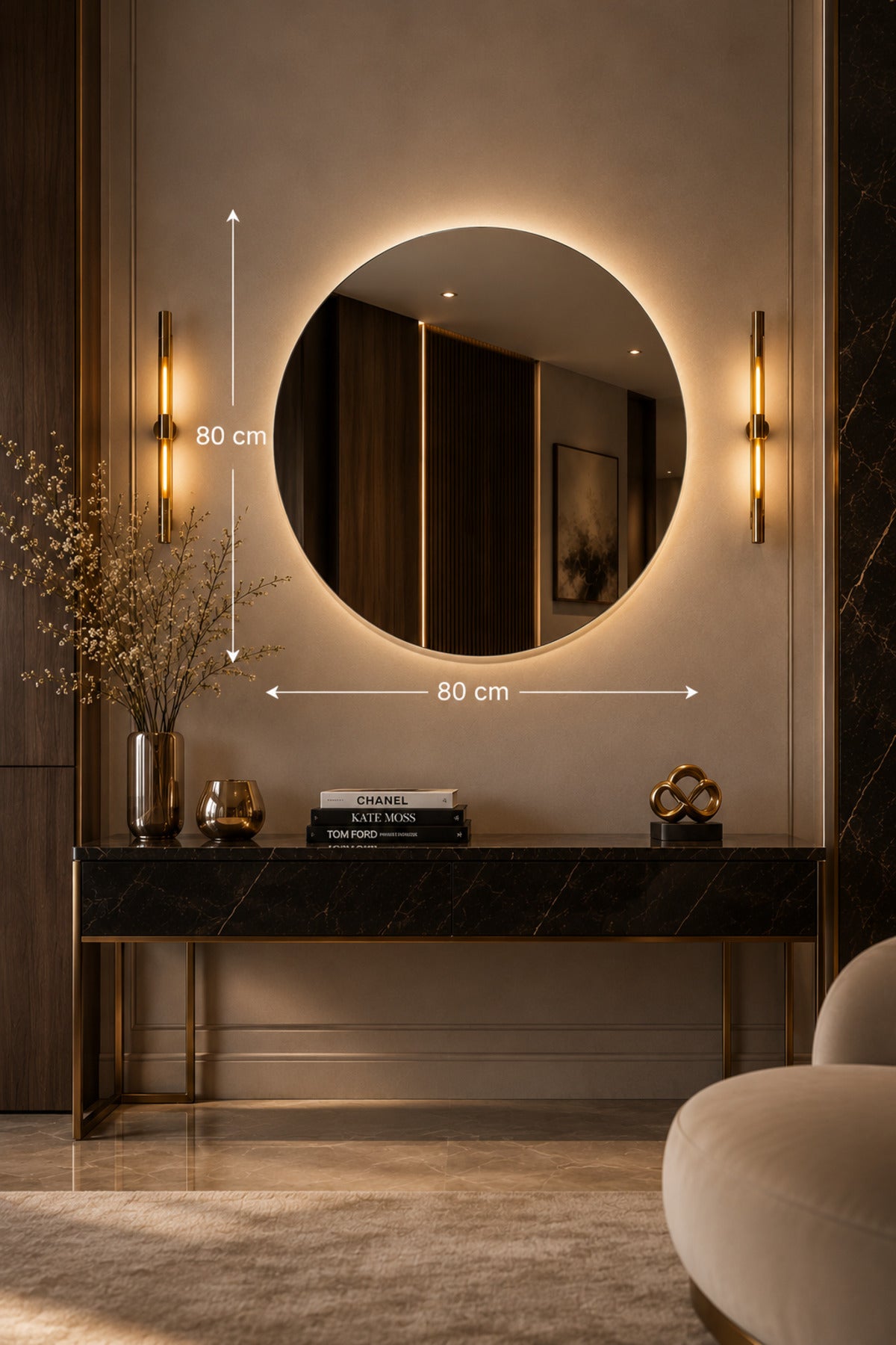 Modern Round Wall Mirror √ê Frameless Minimalist Decorative (80 _ 80 CM) modern round