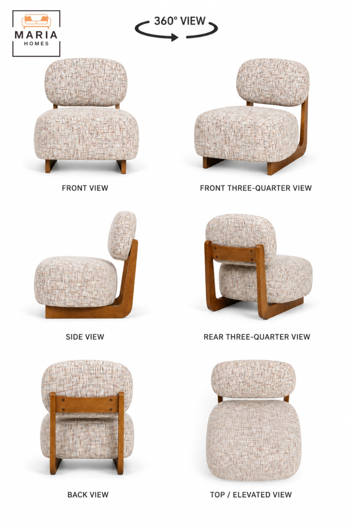 Modern Upholstered Accent Chair with Wooden Frame & Padded Backrest | Contemporary Armless Lounge Chair for Living Room, Bedroom, Hotel & Reception