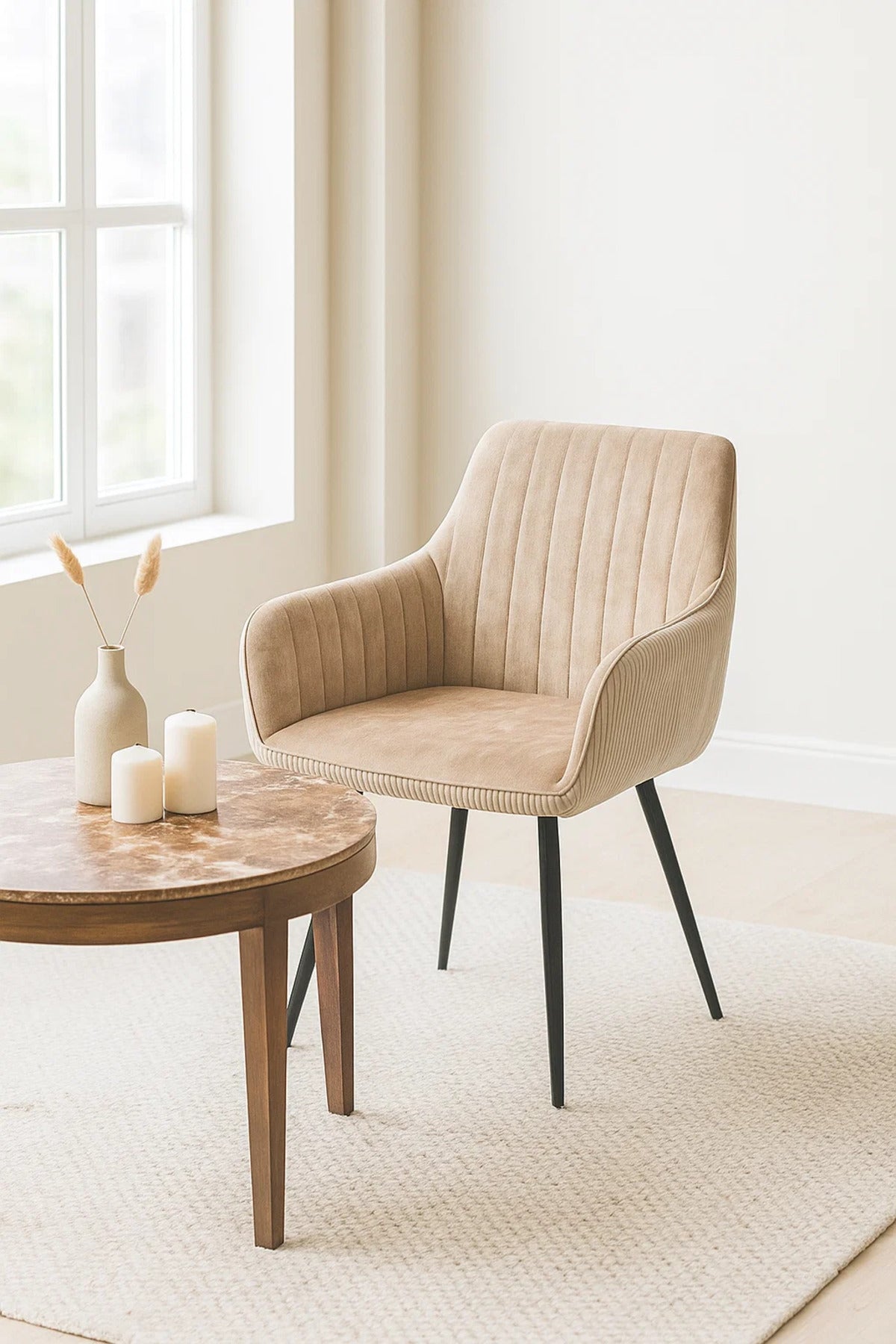 Modern Beige Velvet Armchair √ê Stylish Fabric Dining & Office Accent Chair for Living Room