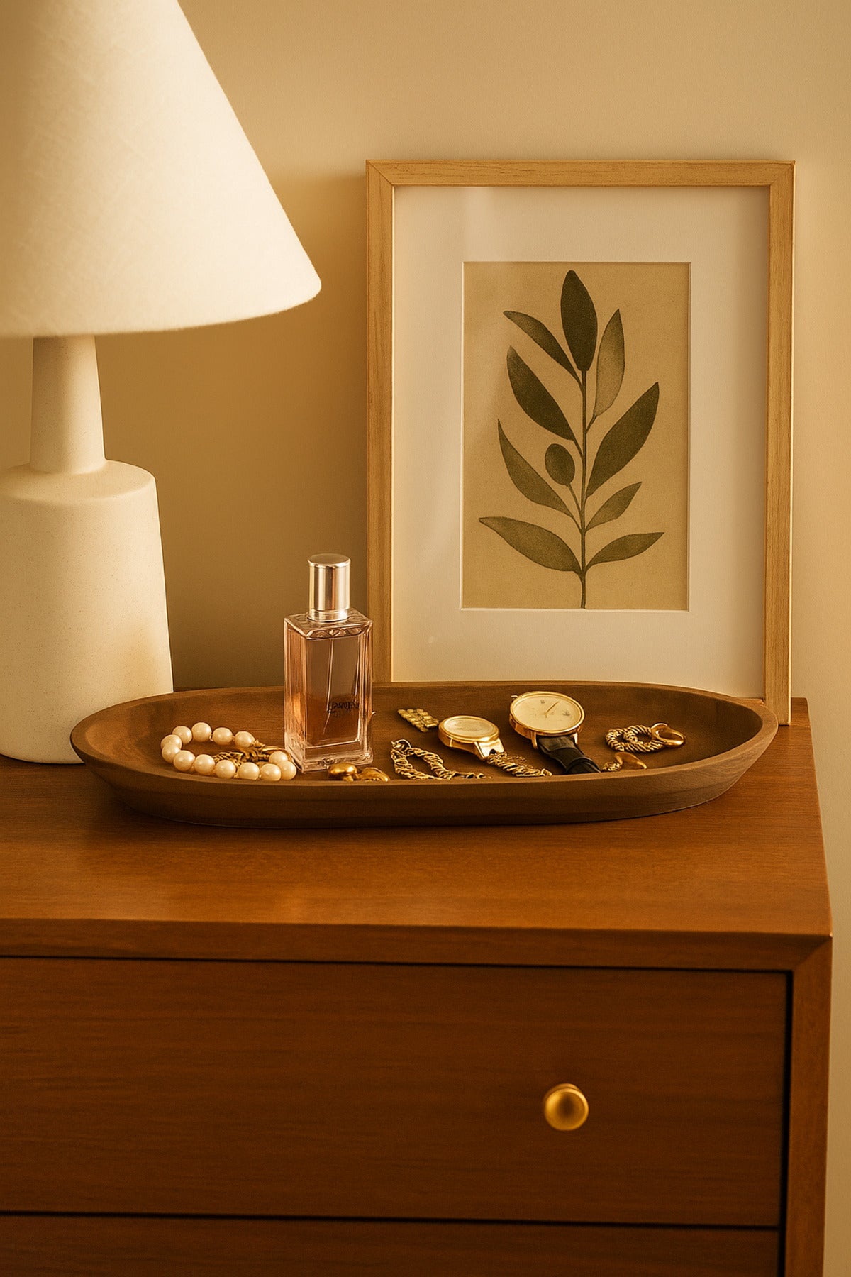 Walnut Wooden Elongated Decorative Tray Ð Modern Table Centerpiece