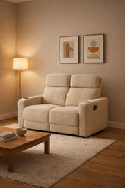 Premium Beige Double Recliner Loveseat with Drink Holders and Manual Recline for Living Room