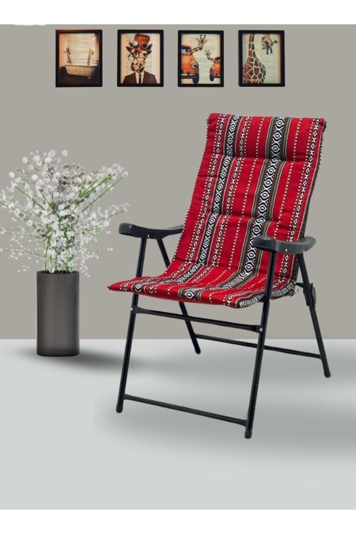 Foldable Outdoor Relax Chair Traditional Red Tribal Design