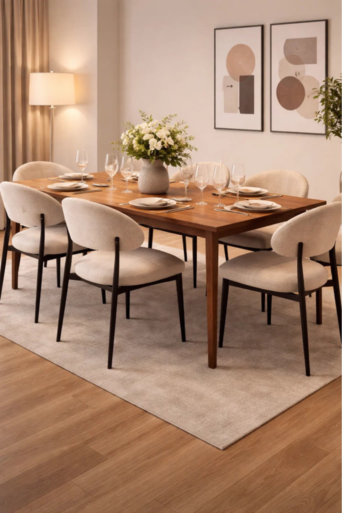 Beige Upholstered Chair with Black Metal Legs, 84x49x48 CM beige upholstered chair
