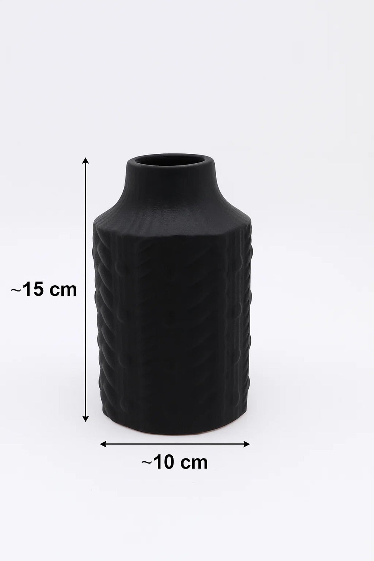 Black Textured Ceramic Vase Ð Modern Embossed Decorative Flower Pot for Home and Office DŽcor