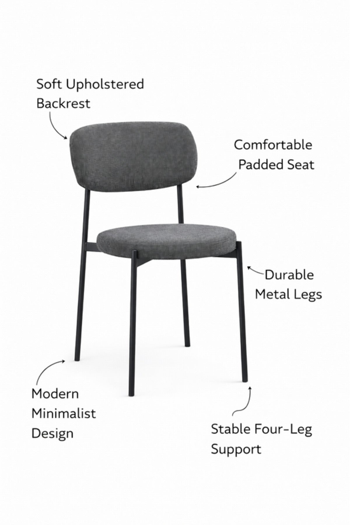 Grey Fabric Dining Chair 80x46x49cm Modern grey fabric dining Kitchen