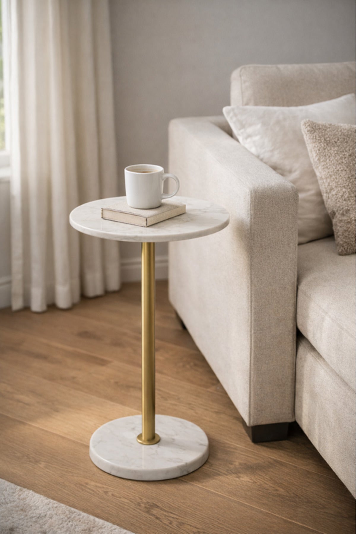 Round Marble Side Table with Gold Metal Base 35_35_56 cm Modern Accent round marble