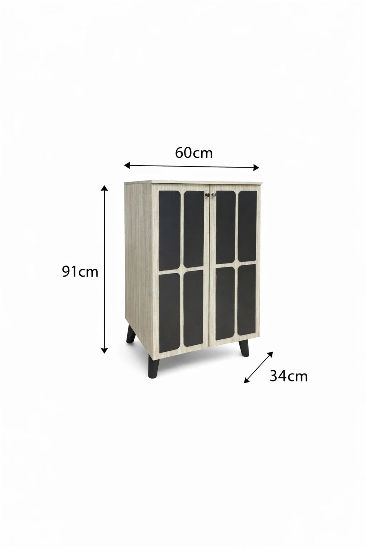 Modern Grey Wooden Shoe Cabinet 2-Door Storage Organizer with Dark Accents for Entryway Hallway