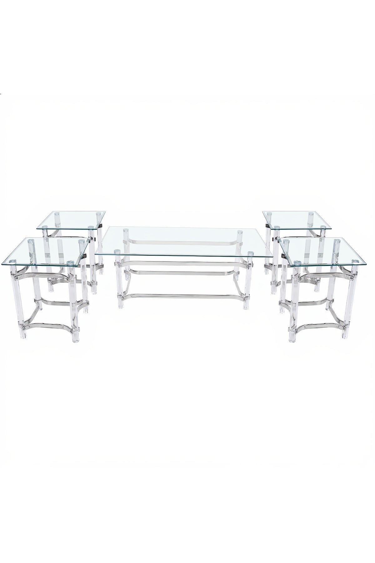 Premium Acrylic Center Table Set 1+4 with Glass Top and Silver Accents for Modern Living Room