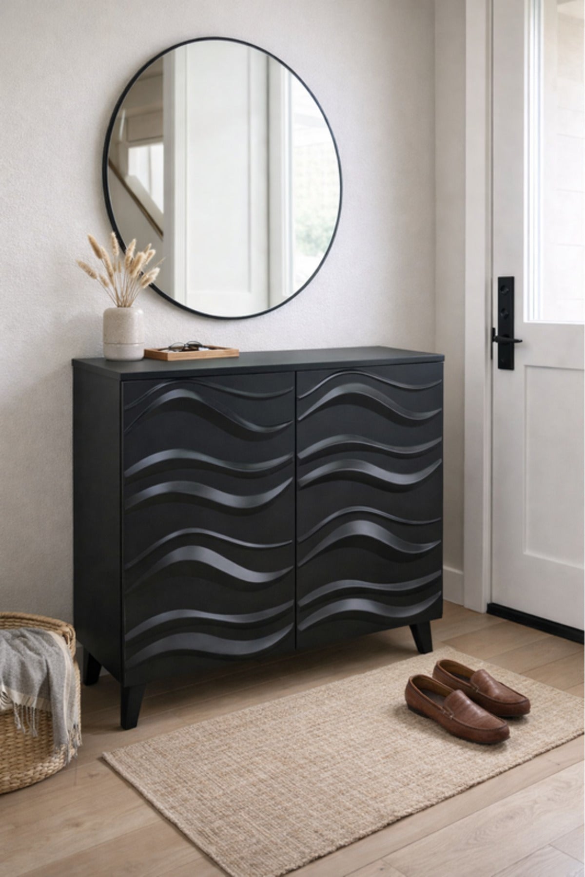 Black Shoe Storage Cabinet with Double Doors 76_34_95 cm Modern Organizer black shoe