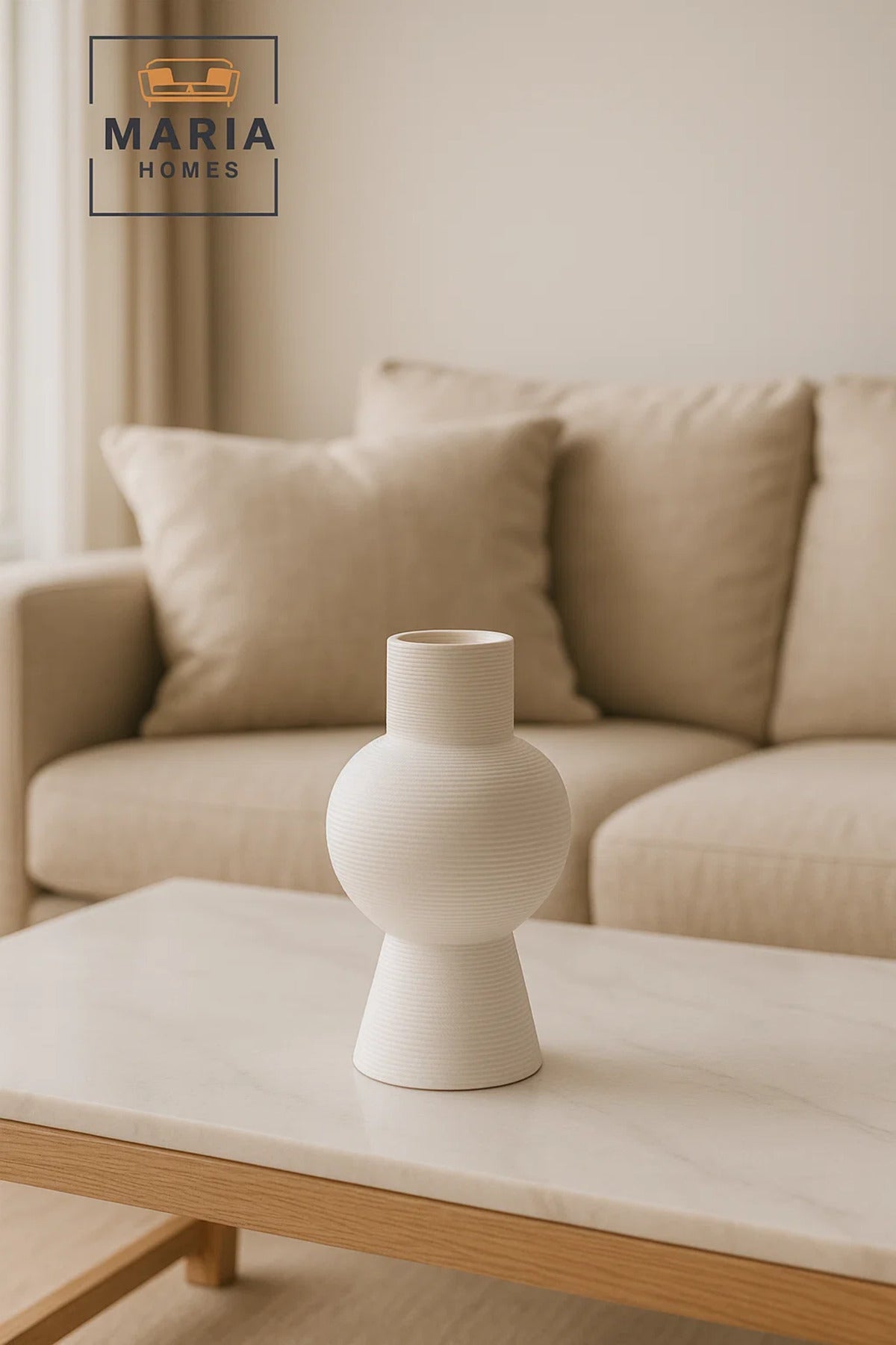 Modern White Decorative Vase Ð Sculpted Ceramic Flower Vase with Textured Design