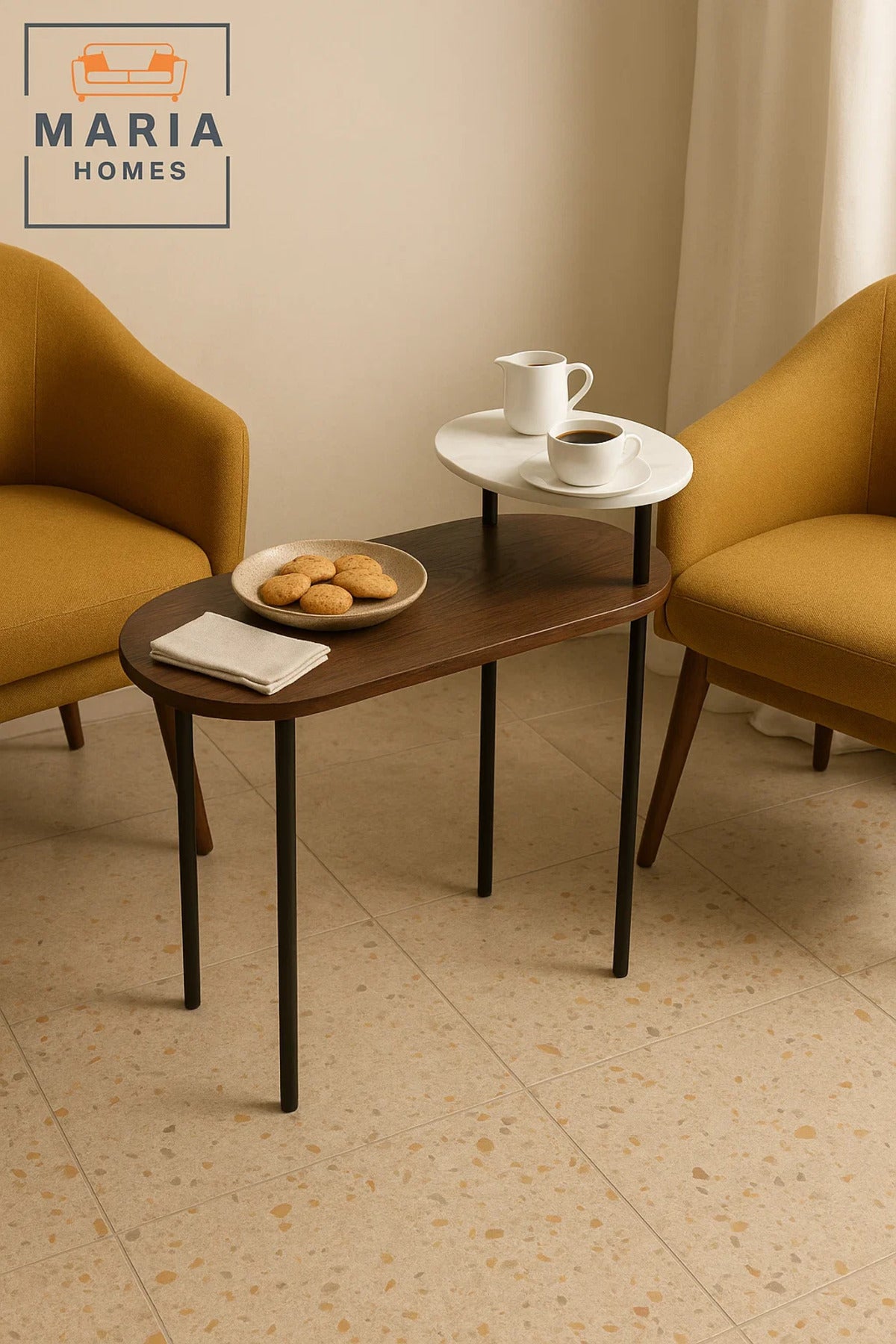 Dual-Level Side Table with Dark Wood and White Marble Top Ð Modern Chic Design