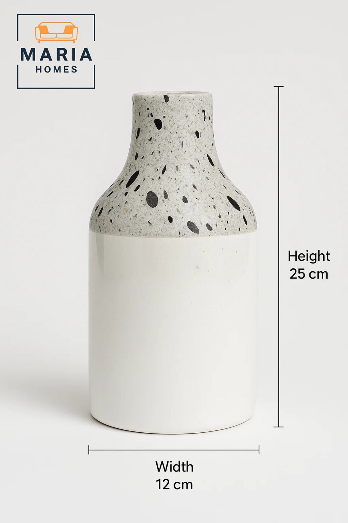 White Ceramic Vase with Terrazzo Speckled Neck – Modern Glossy Decorative Flower Pot