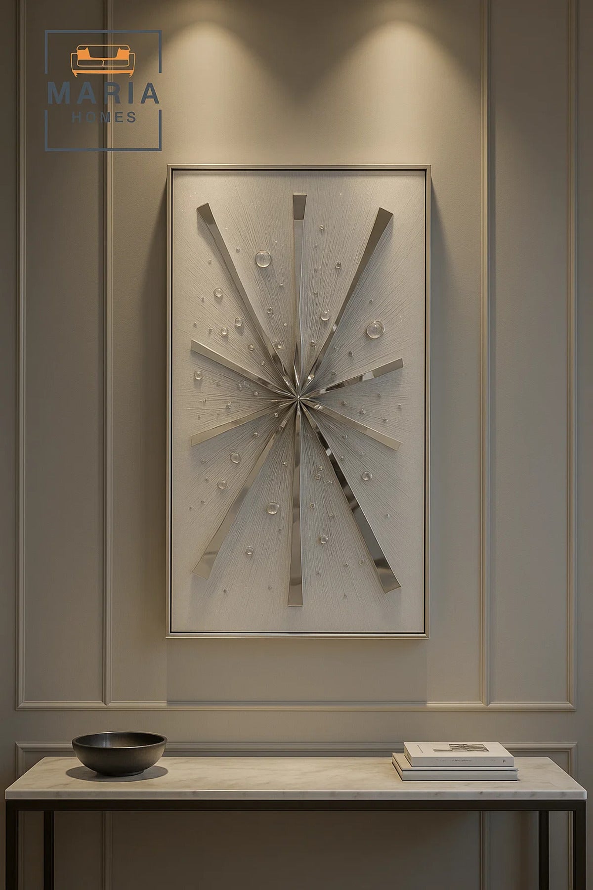 Luxury Silver Burst Wall Art √ê Modern 3D Metallic Decor for Living Room, Bedroom & Office - 70*140CM