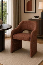 Modern Orange Fabric Accent Chair with Curved Backrest, Integrated Armrests, Open Back & Padded Seat, Contemporary Dining Lounge Chair for Living Room Office