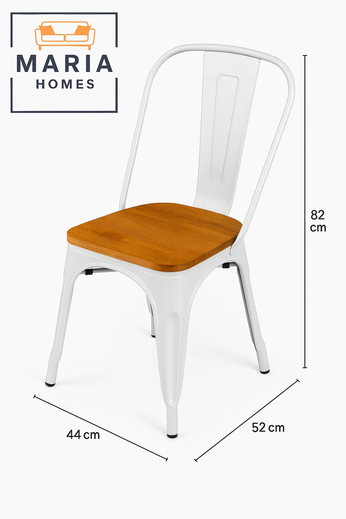 White Industrial Metal Chair with Wooden Seat Ð Modern Vintage Dining Chair