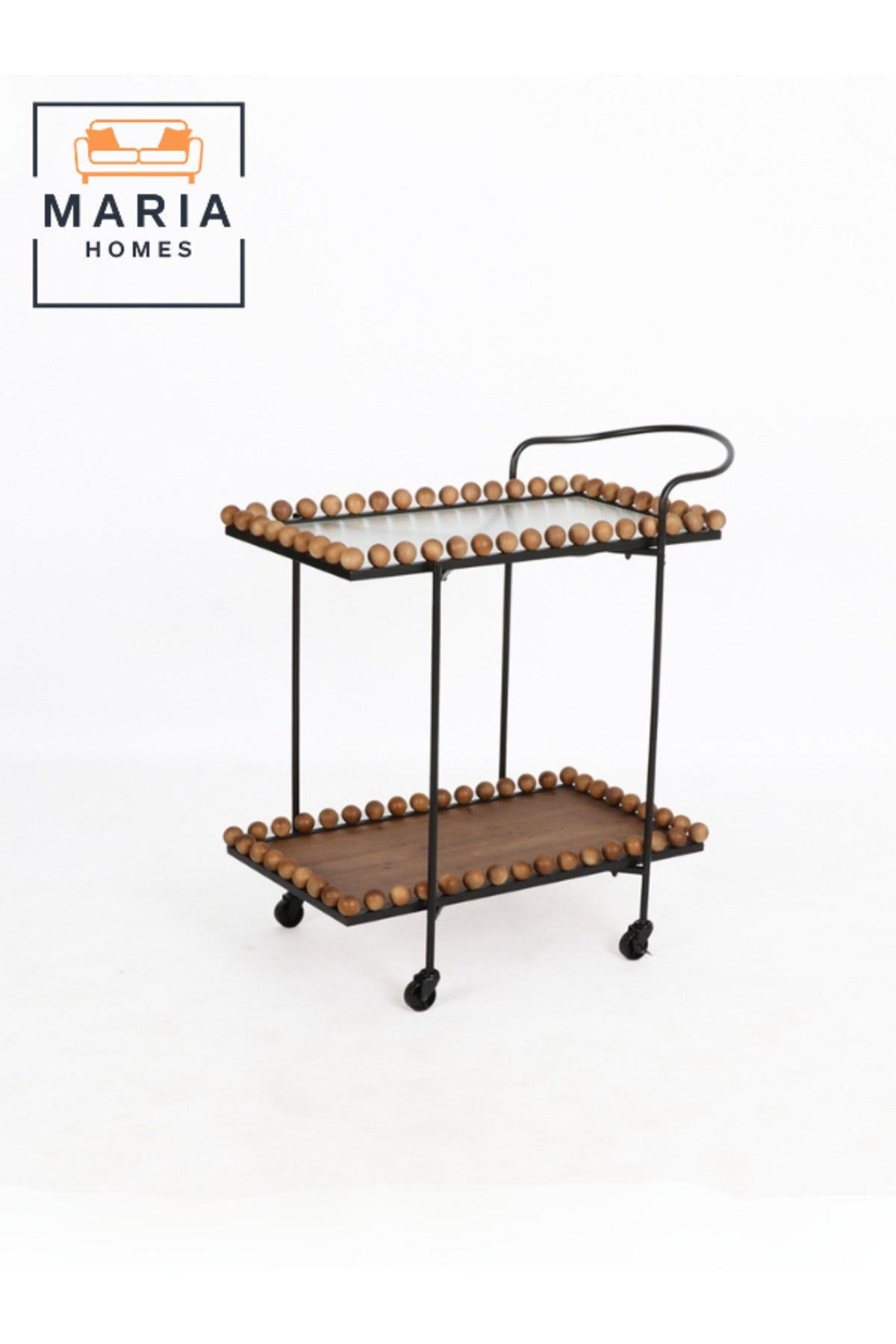 Serving Trolley with Wheels Ð Tea & Coffee Cart with Wooden Ball Edges (70_40_84 cm)