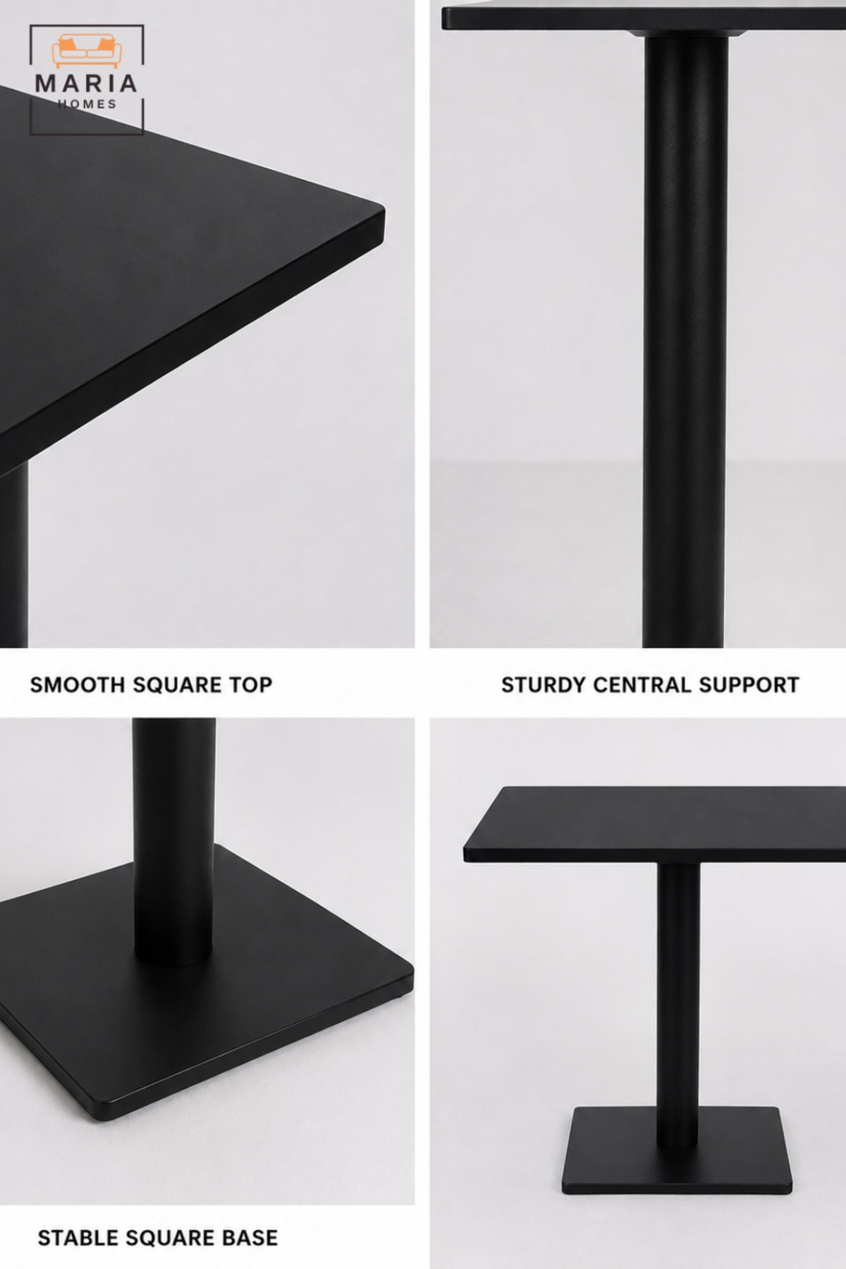Modern Square Dining Table with Pedestal Base | Contemporary Café Restaurant Table for Dining Room, Coffee Shop, Office & Commercial Spaces