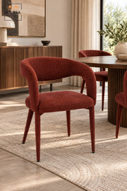 Modern Rust Orange Upholstered Dining Chair with Curved Open Backrest, Padded Seat and Contemporary Design for Dining Room, Kitchen, Café & Restaurant
