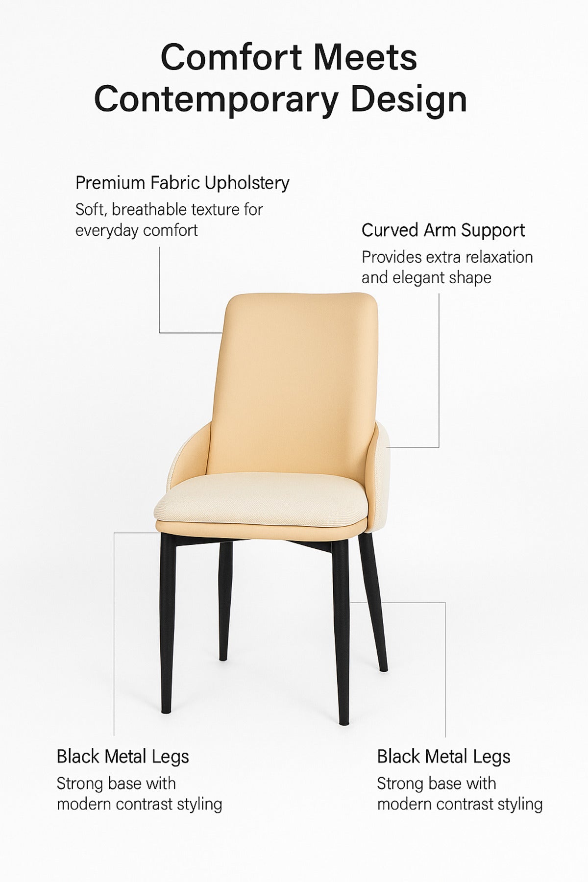 Beige Dining Chair Ð Modern Upholstered Chair with PU Leather Back and Fabric Seat for Dining Room
