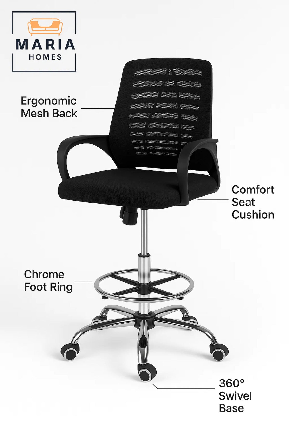 Ergonomic Mesh Office Chair Ð Adjustable Drafting Chair with Footrest & Wheels