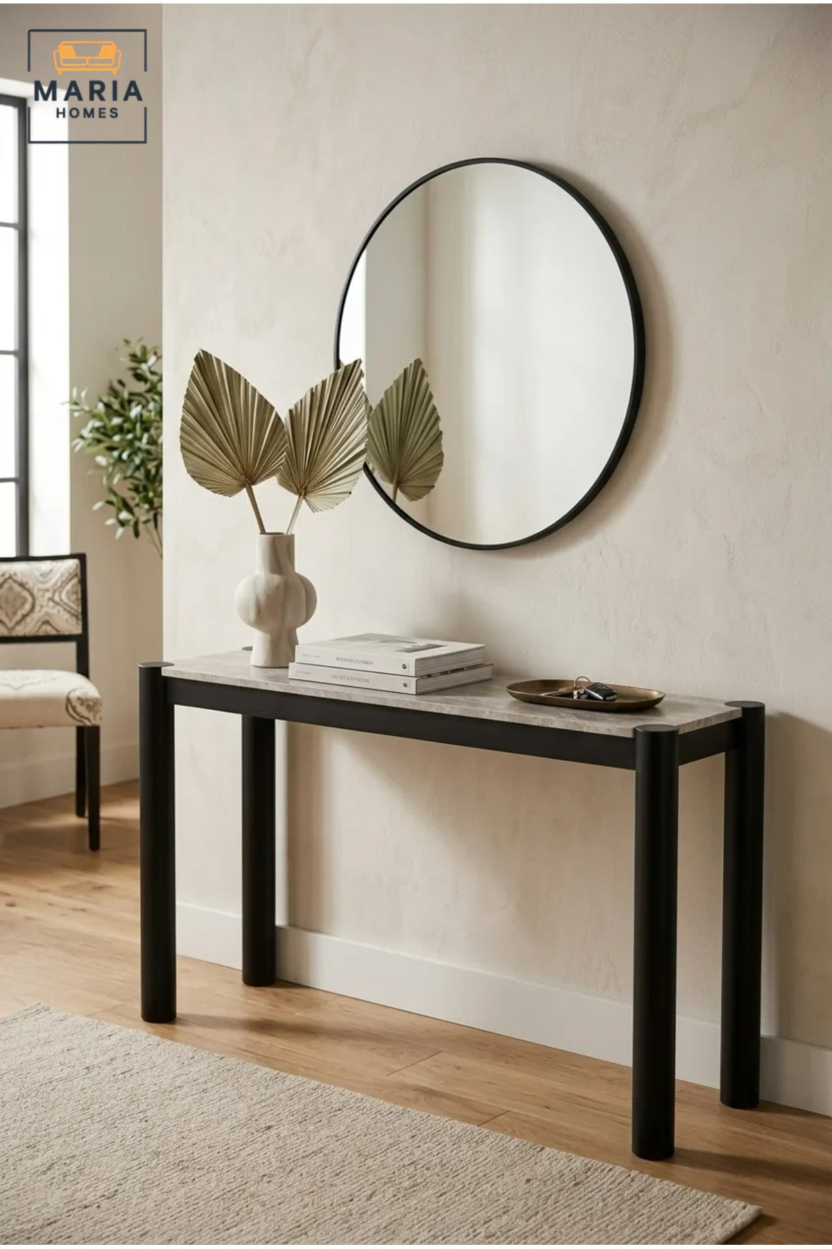 Modern Console Table with Wood Effect Top and Four-Leg Frame, Narrow Entryway Table for Hallway, Living Room, Foyer, Office and Reception Area