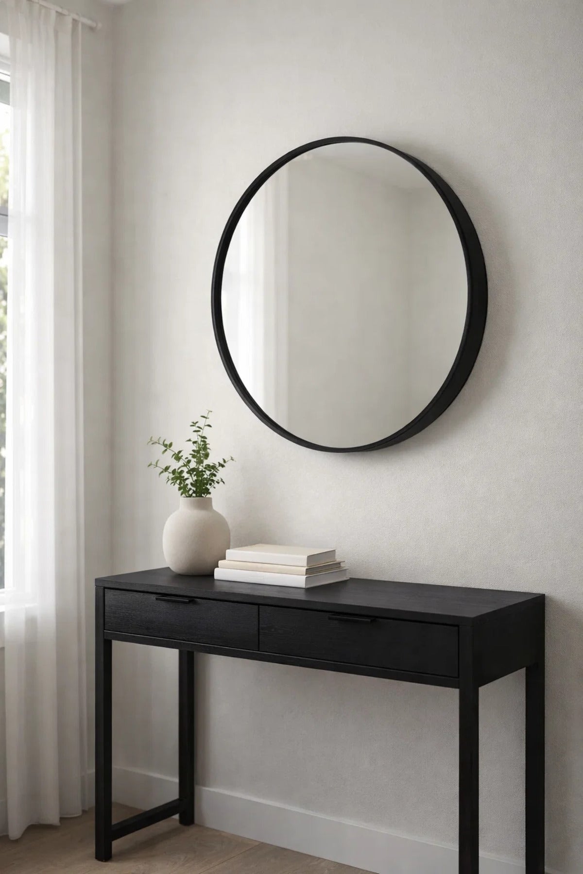 Luxury Black Circle Wall Mirror 80x80cm Wooden Frame Modern Decor for Living Room Hallway Bedroom