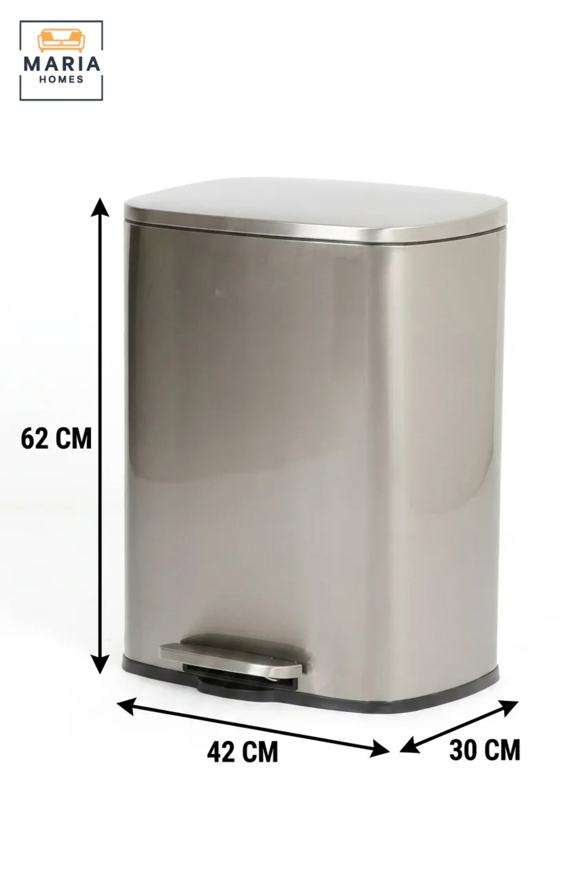 Stainless Steel Rectangular Pedal Trash Bin with Lid, Slim Hands-Free Waste Container for Kitchen, Bathroom, Bedroom, Office and Hotel