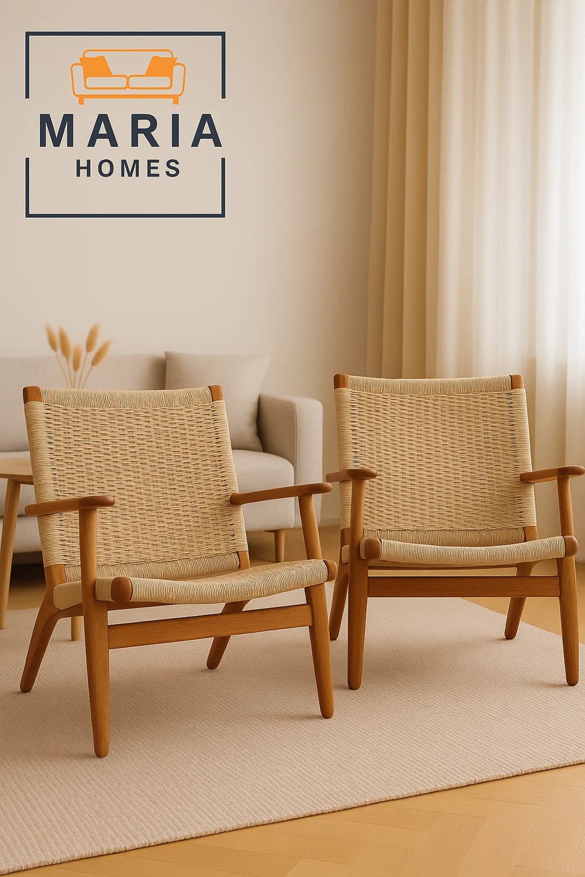 Mid-Century Rope Woven Lounge Chair with Wooden Frame Ð Comfortable Armchair for Indoor Use