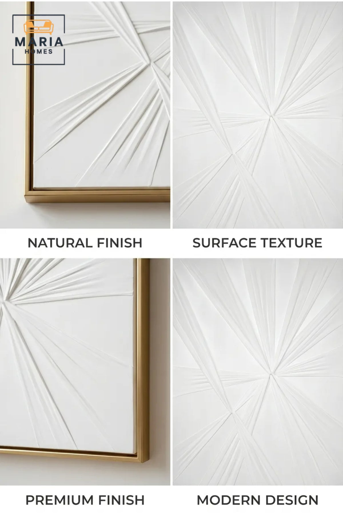 Modern White Geometric Textured Wall Art – Abstract 3D Framed Canvas for Contemporary Interior Décor