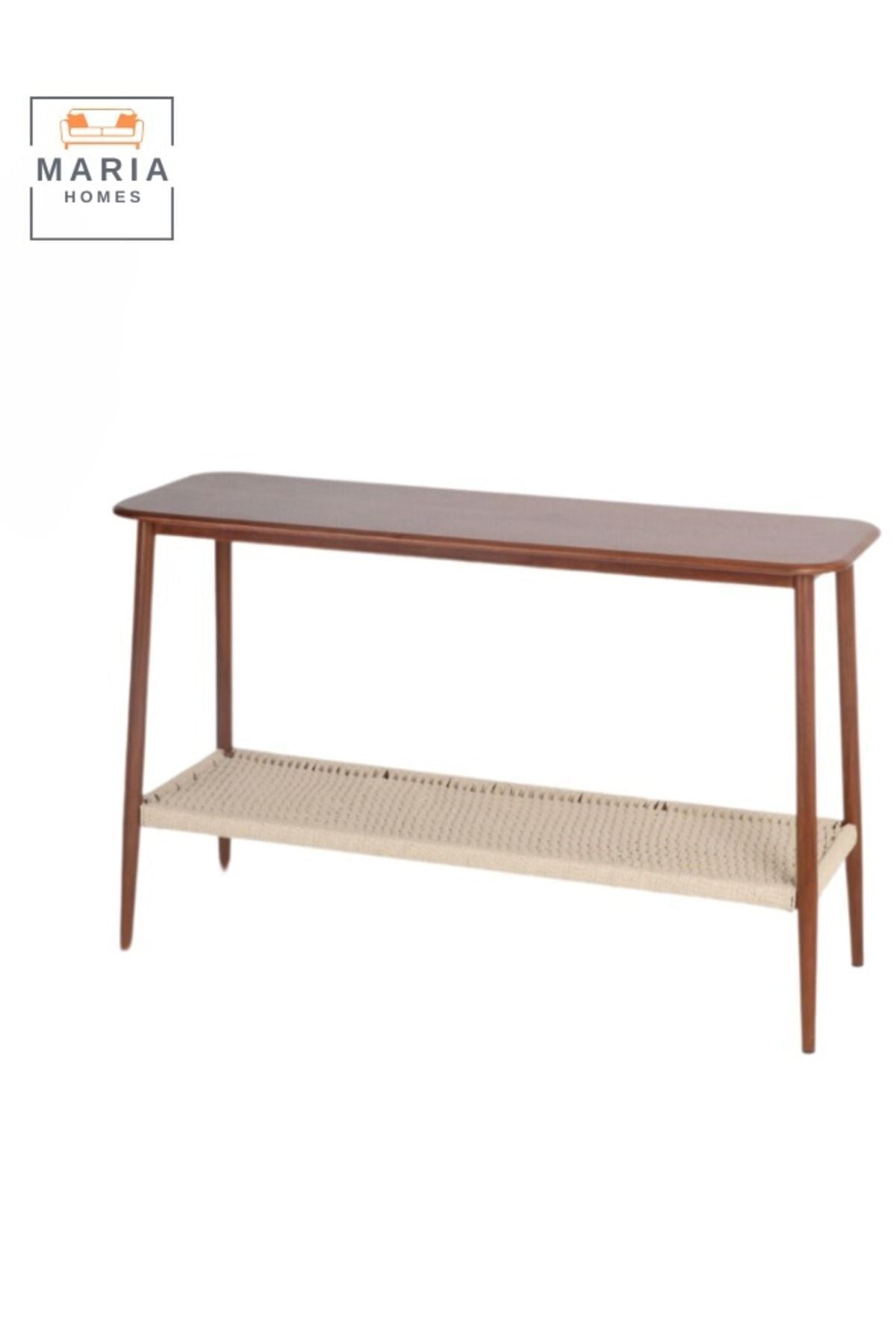 Wooden Console Table with Woven Shelf 120x40x75cm Ð Mid-Century Entryway Storage Accent Table