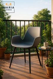 Grey Plastic Armchair Ð Modern Curved Seat Chair with Black Legs for Indoor & Outdoor Use