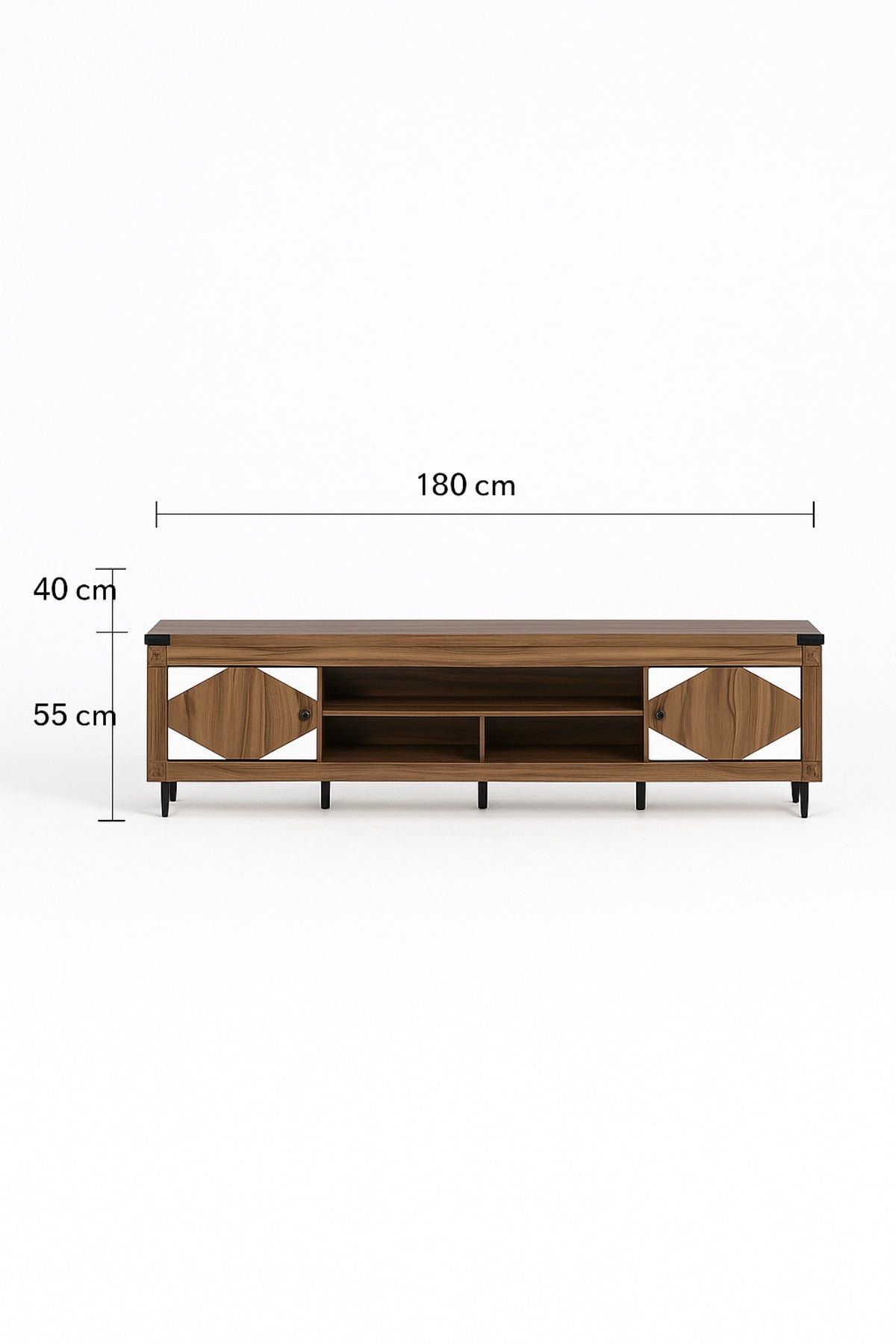 Walnut & White Wooden TV Stand 180_40_55 cm Ð Modern TV Unit with Storage Cabinets and Open Shelves