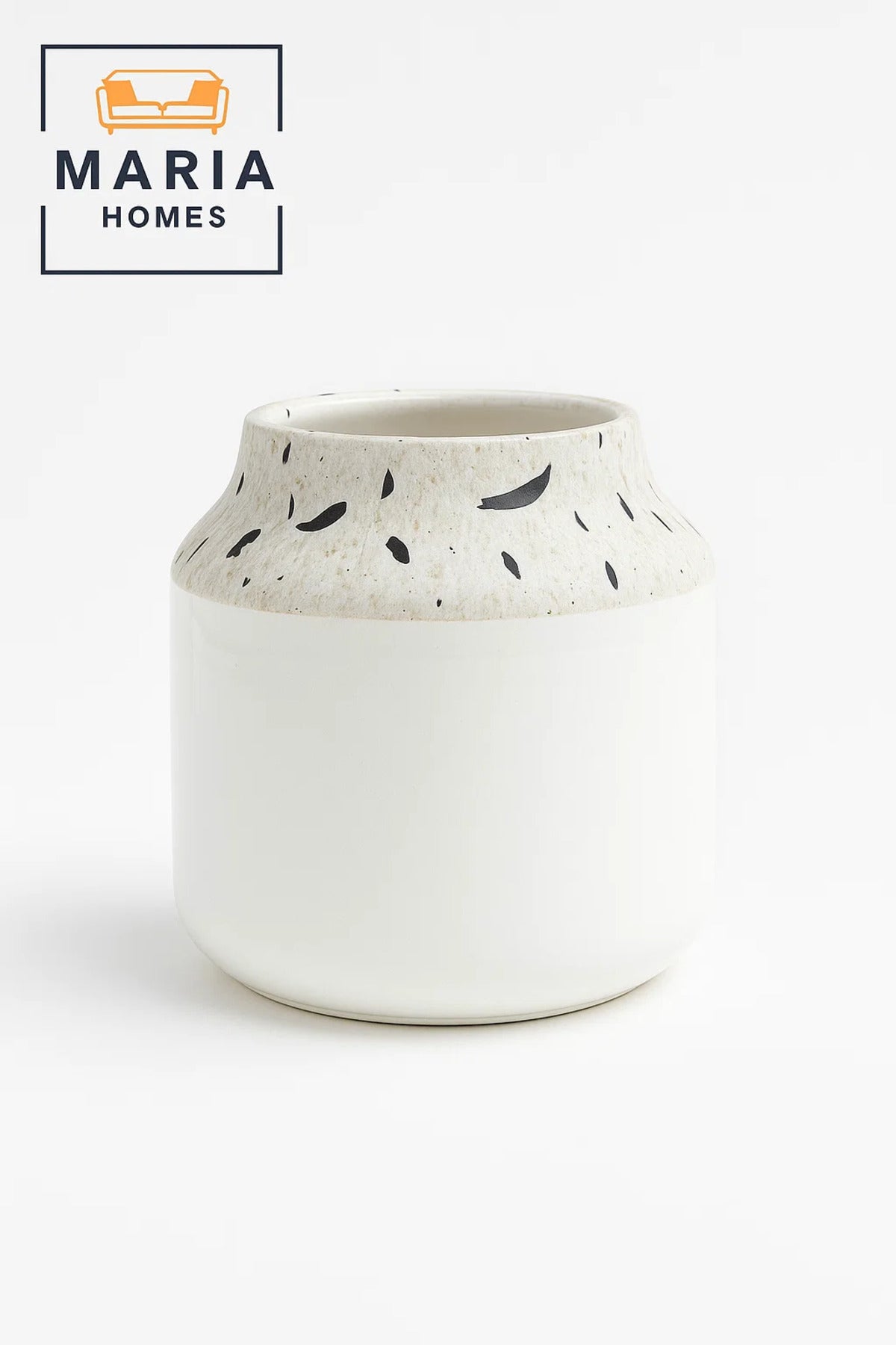 White Ceramic Vase with Terrazzo Pattern Neck Ð Modern Decorative Flower Pot for Home and Office