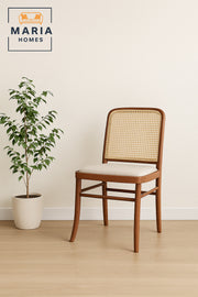 Elegant Walnut Dining Chair with Cane Backrest and Cushioned Seat