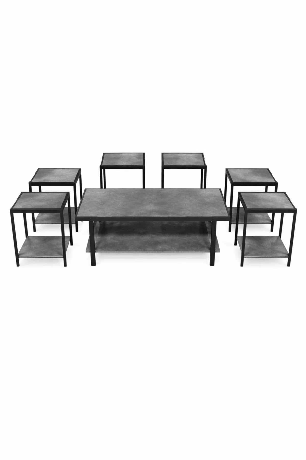 Modern Grey Coffee Table Set with 6 Side Tables and Shelf modern grey coffee Center