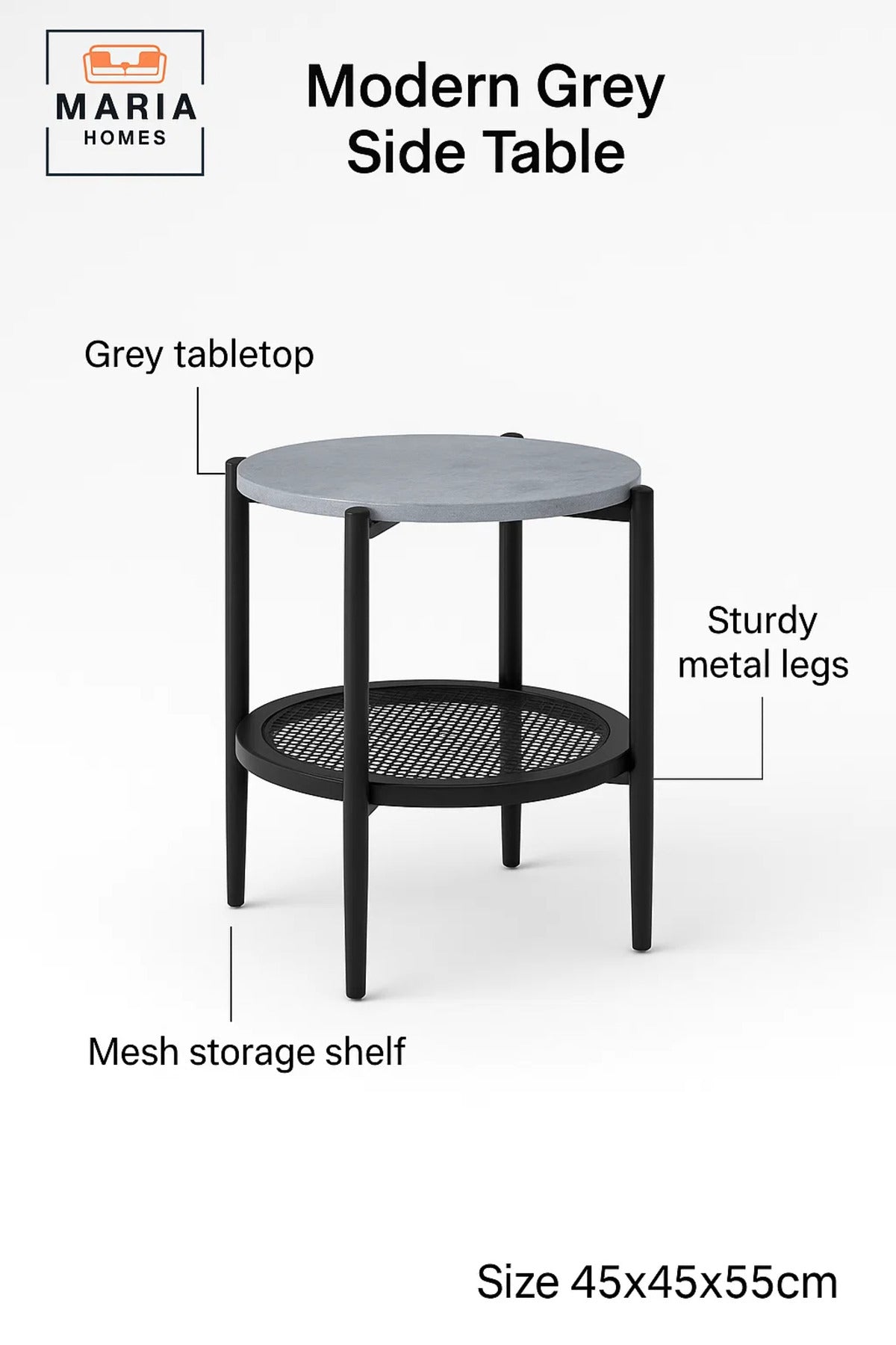 Modern Grey Side Table √ê Round Coffee Table with Storage Shelf 45_45_55 cm