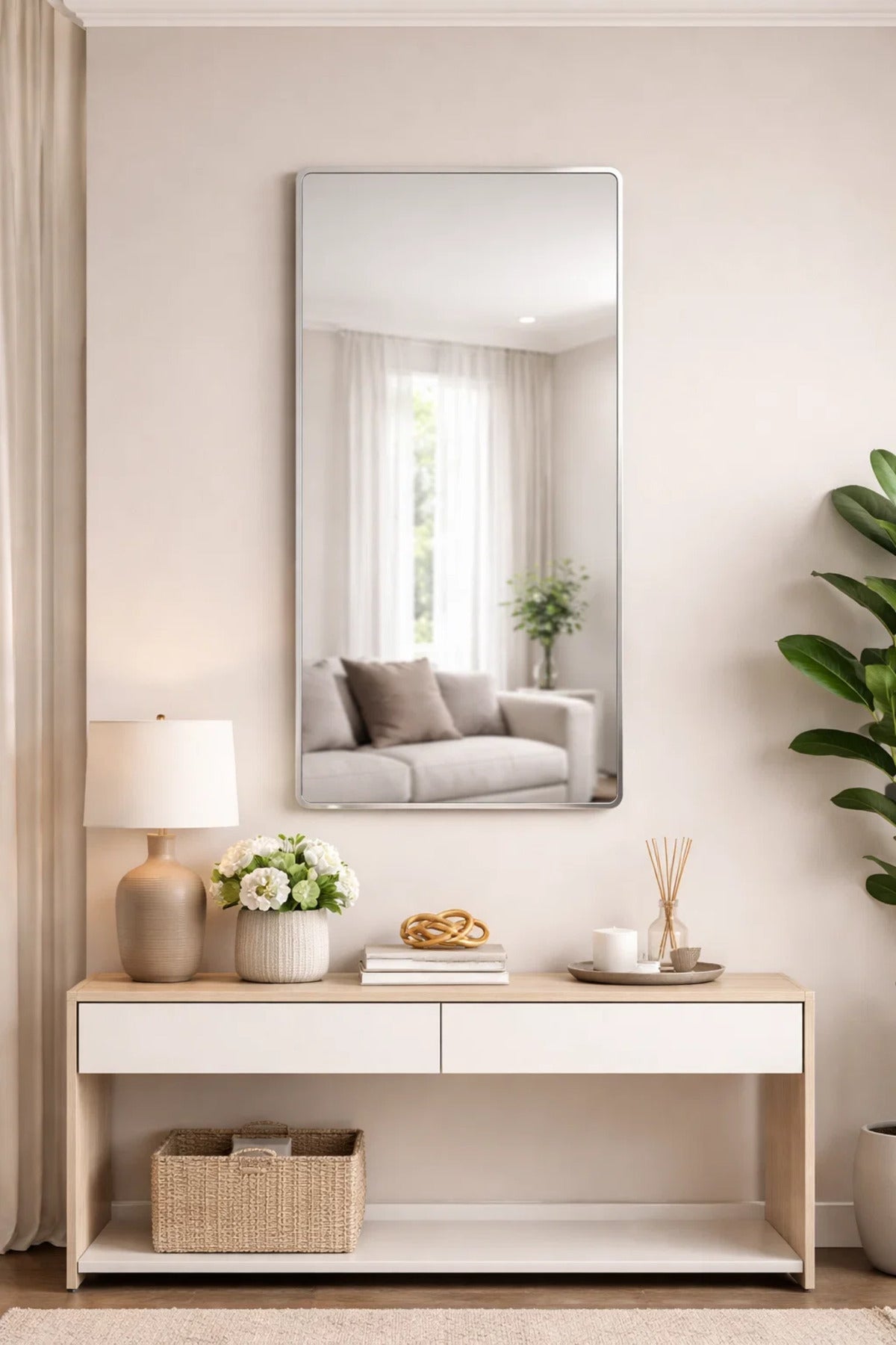 Silver Rectangular Wall Mirror for Bedroom, Bathroom, Dressing & Home D≈Ωcor