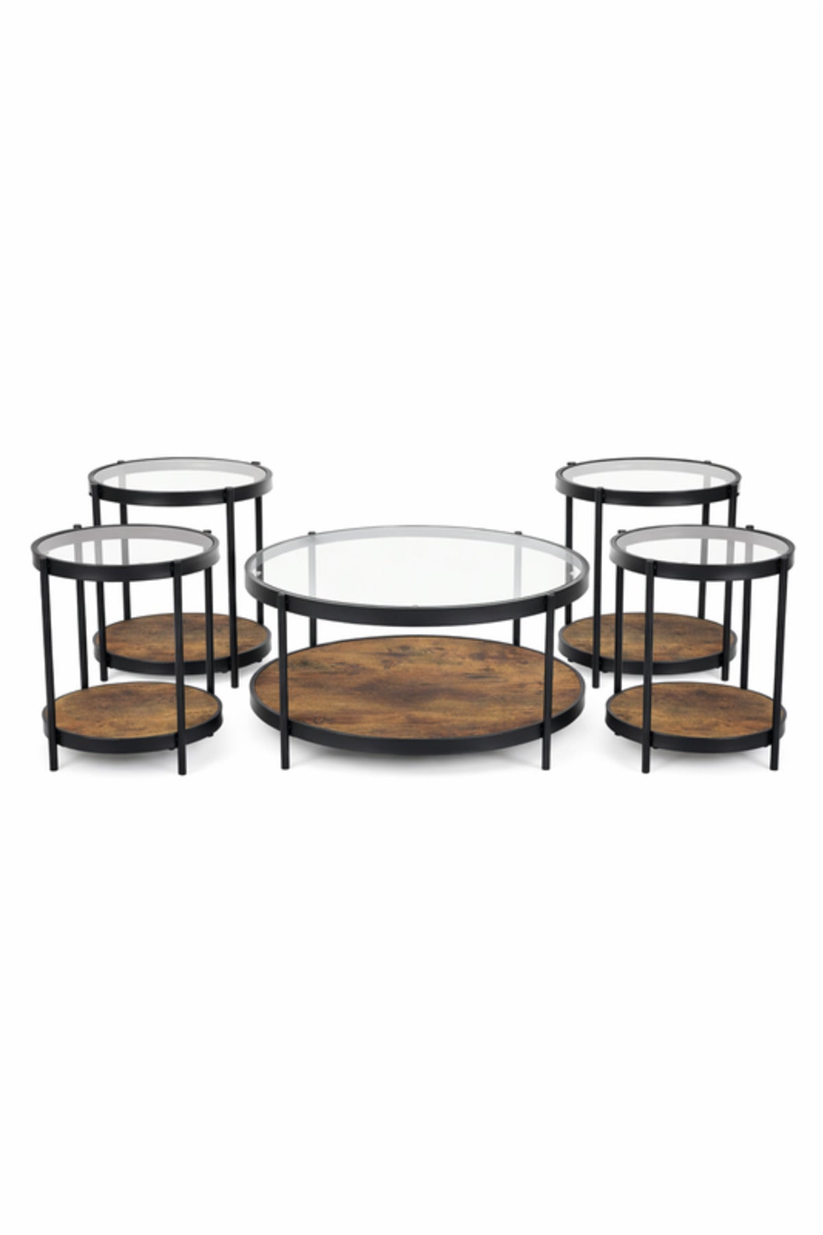 Brown A 1+4 Coffee Table Set √ê Elegant Glass and Wood Design with 1 Large and 4 Side Tables