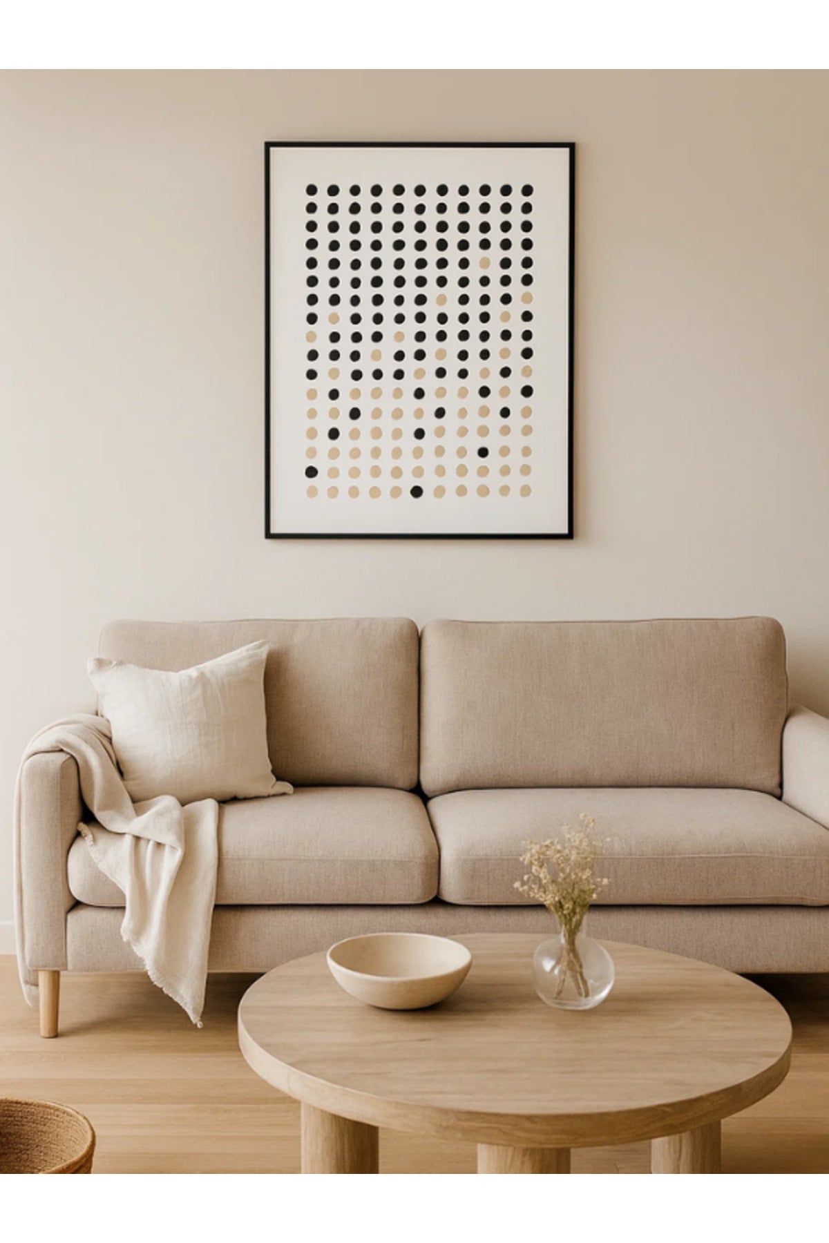 Modern Abstract Wall Art Ð 120_80 cm Black and Beige Dot Pattern Framed Canvas