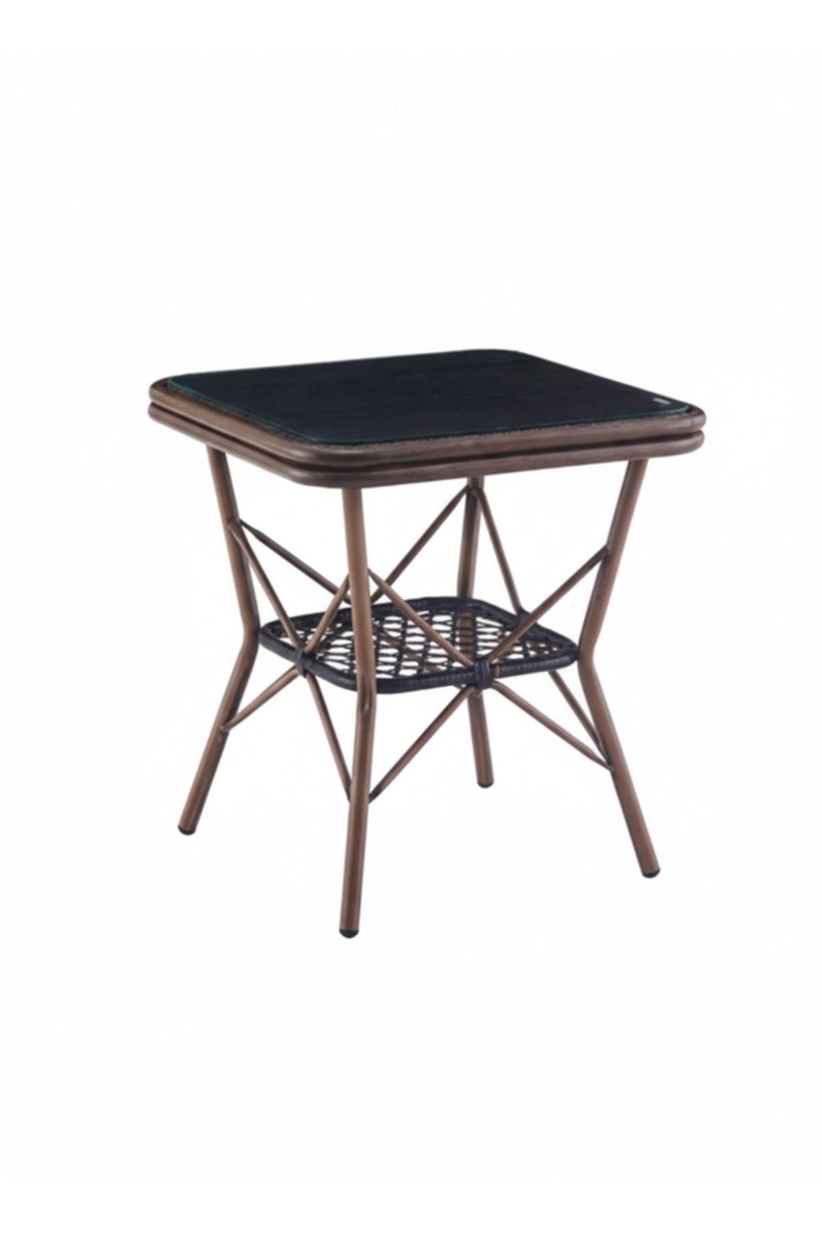 Modern Coffee Square Table with Marble-Effect Top & Metal Cross Base