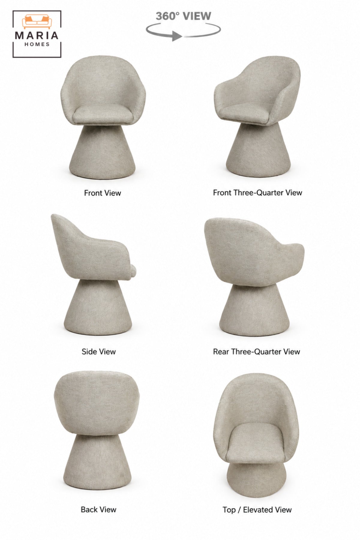 Modern 360° Swivel Dining Chair with Curved Backrest, Integrated Armrests & Pedestal Base | Contemporary Upholstered Chair for Dining Room & Kitchen