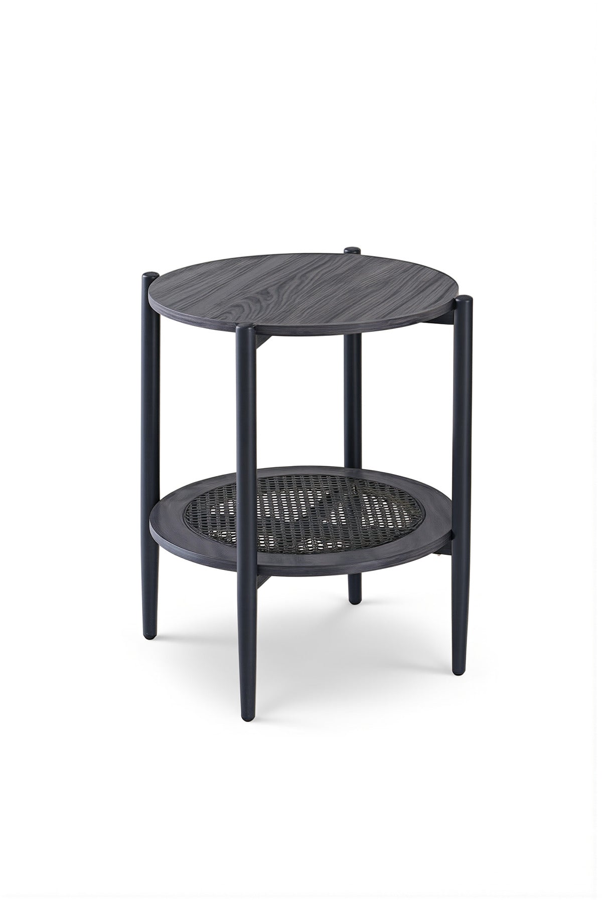 Modern Dark Grey Side Table √ê Round Coffee Table with Storage Shelf 45_45_55 cm