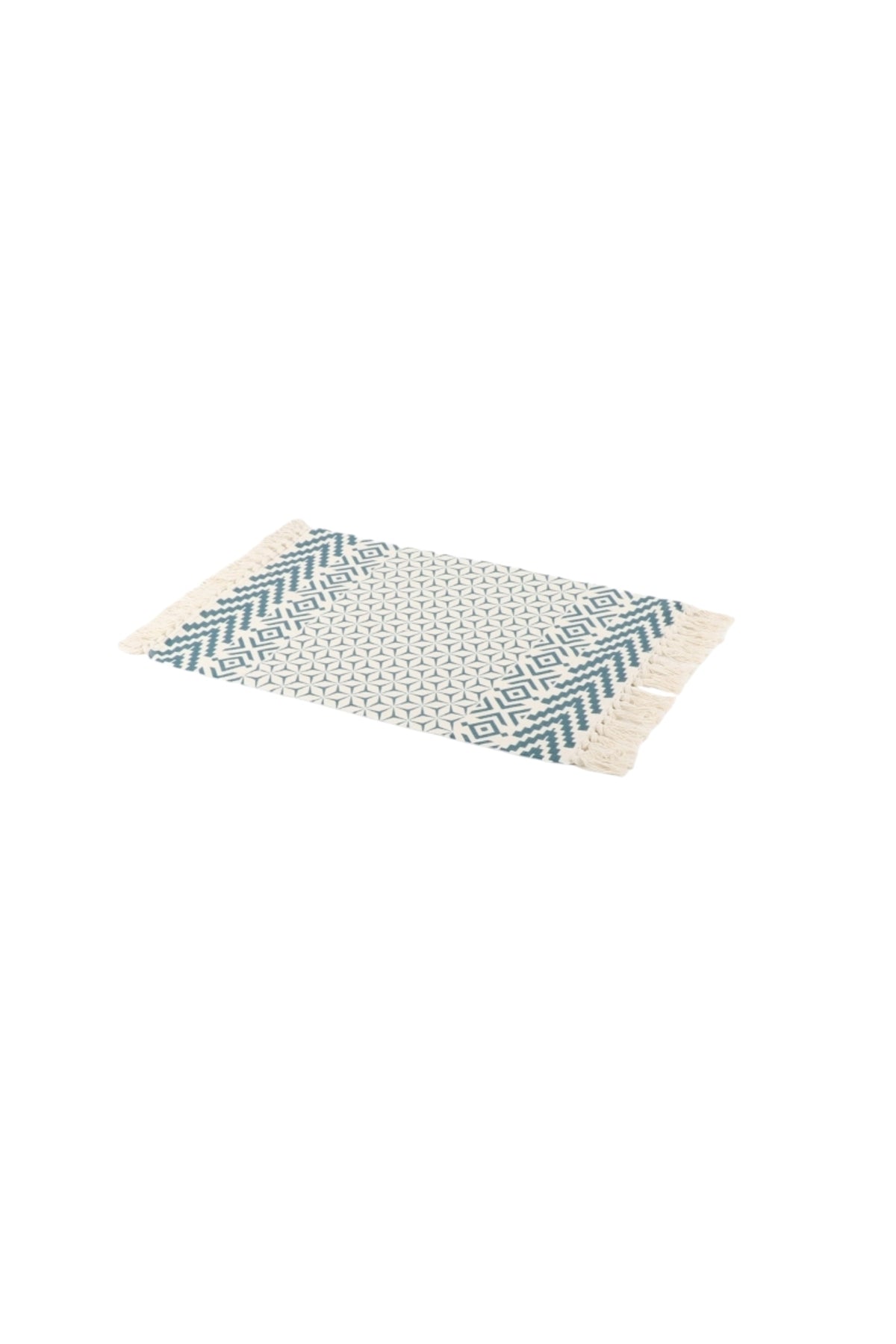 Geometric Cotton Accent Rug with Blue Diamond Pattern and Fringe √êsize 60x80 cm