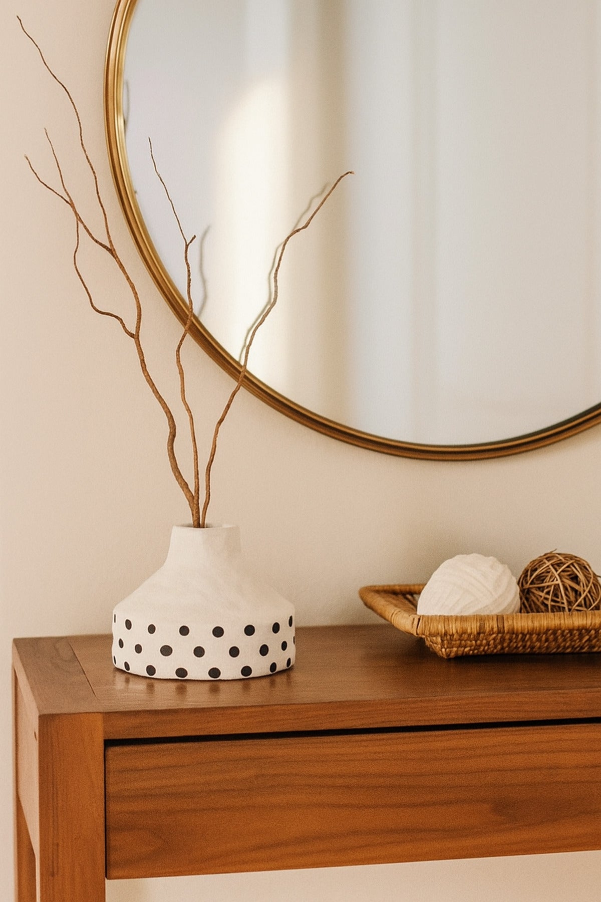 Natural White Ceramic Vase with Black Dots Ð Small Cone Decorative Vase