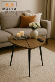 Triangular Side Table with Wood Grain Top and Black Legs