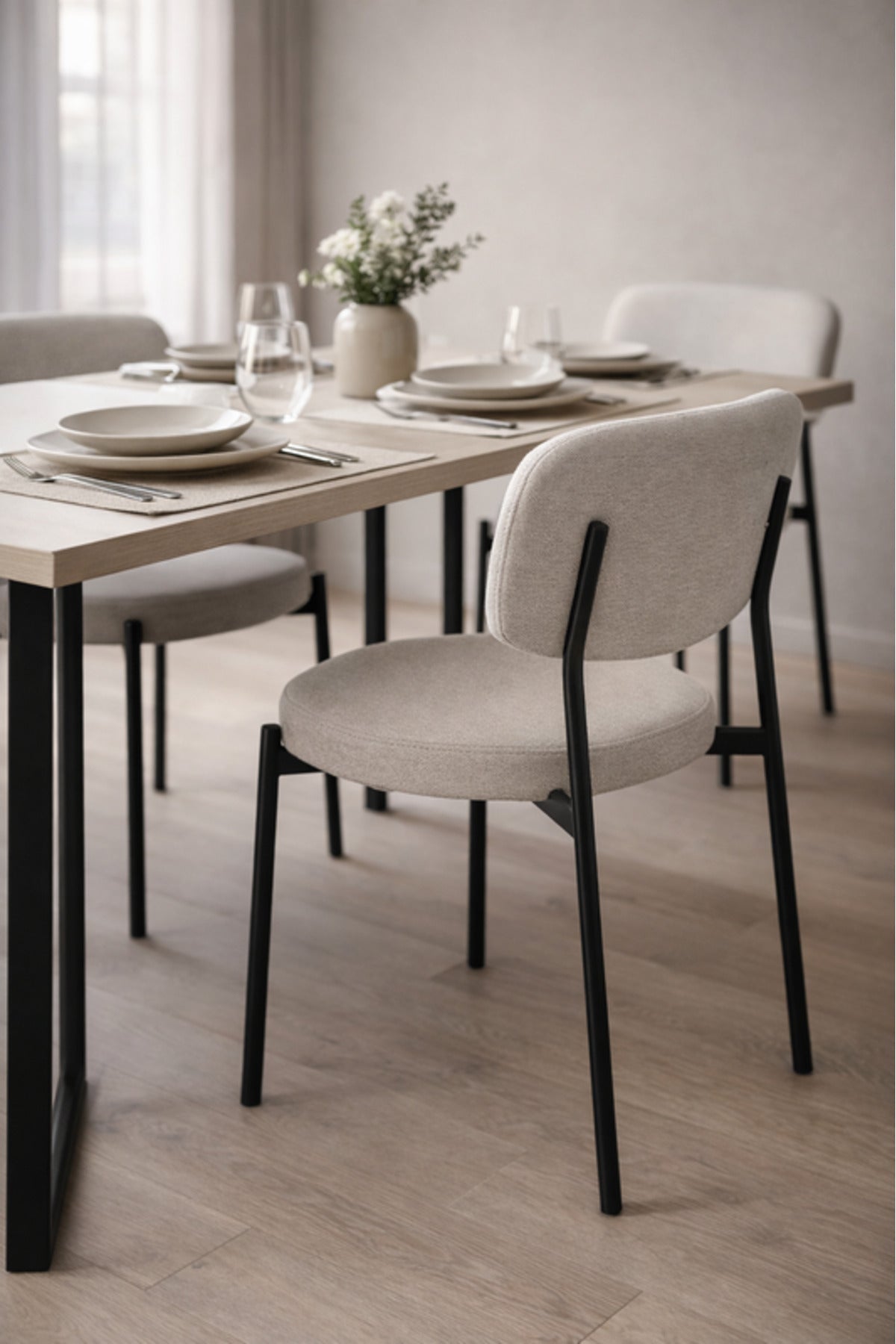 Light Grey Fabric Dining Chair 80x46x49cm Modern light grey fabric Kitchen