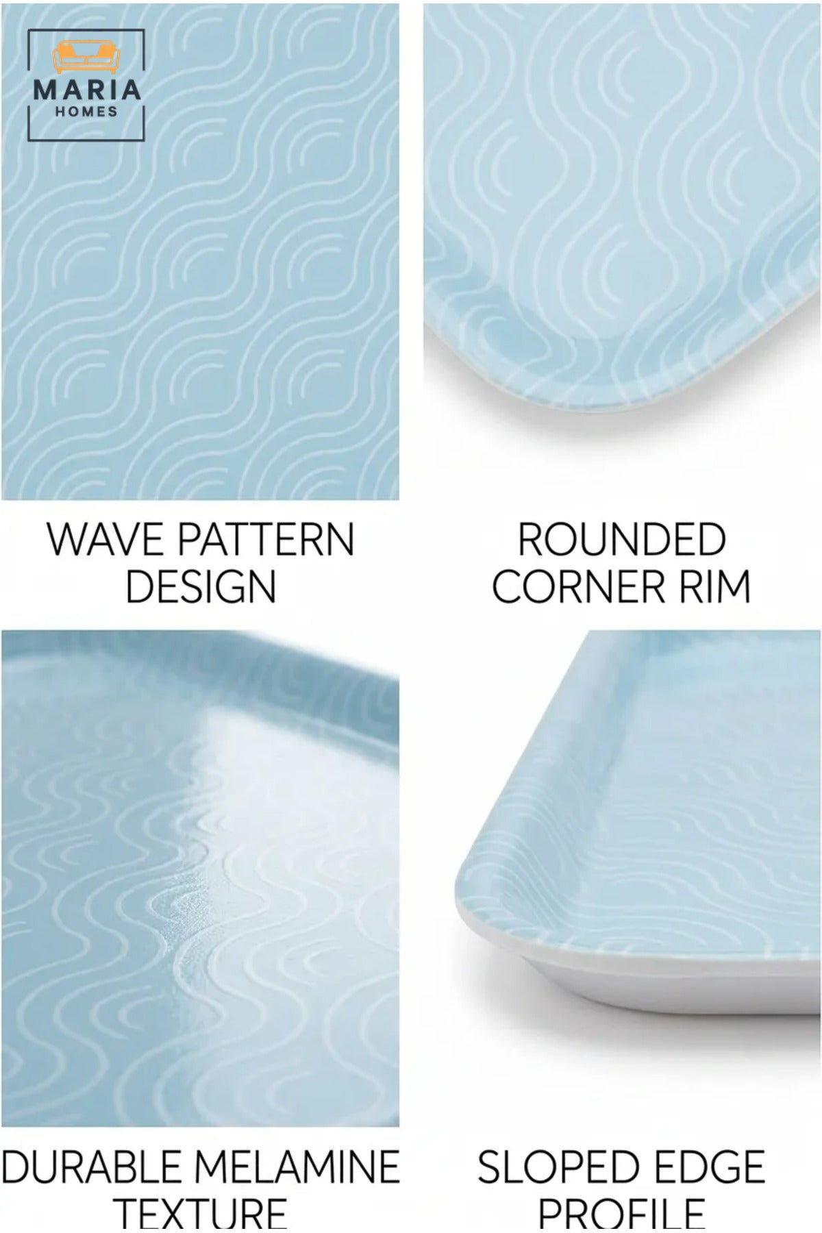 Rectangular Serving Tray with Raised Edges and Rounded Corners, Lightweight Multipurpose Food Tray for Kitchen, Dining Table, Café and Restaurant