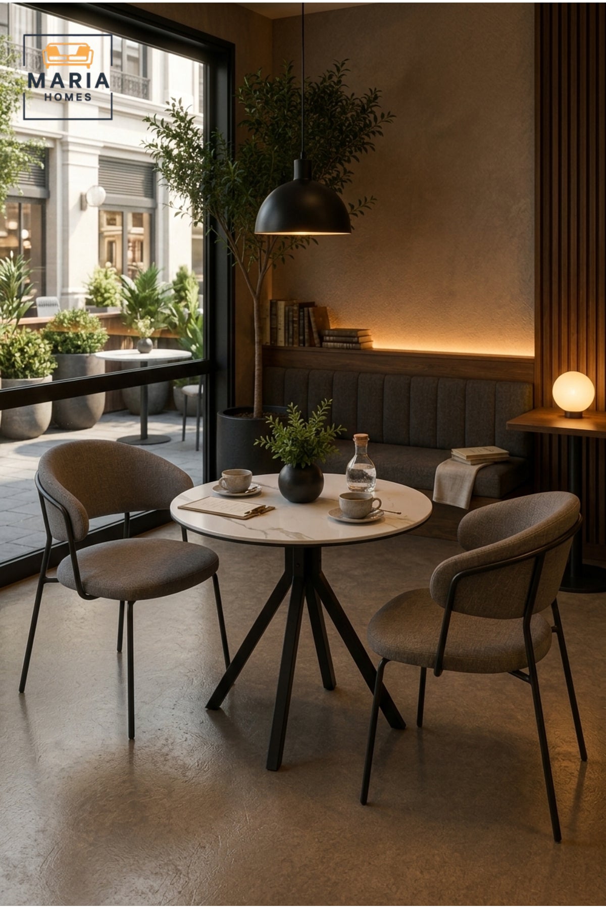 Modern Round Dining Table Marble Look Top Caf≈Ω Table Restaurant Table with Black Metal Base