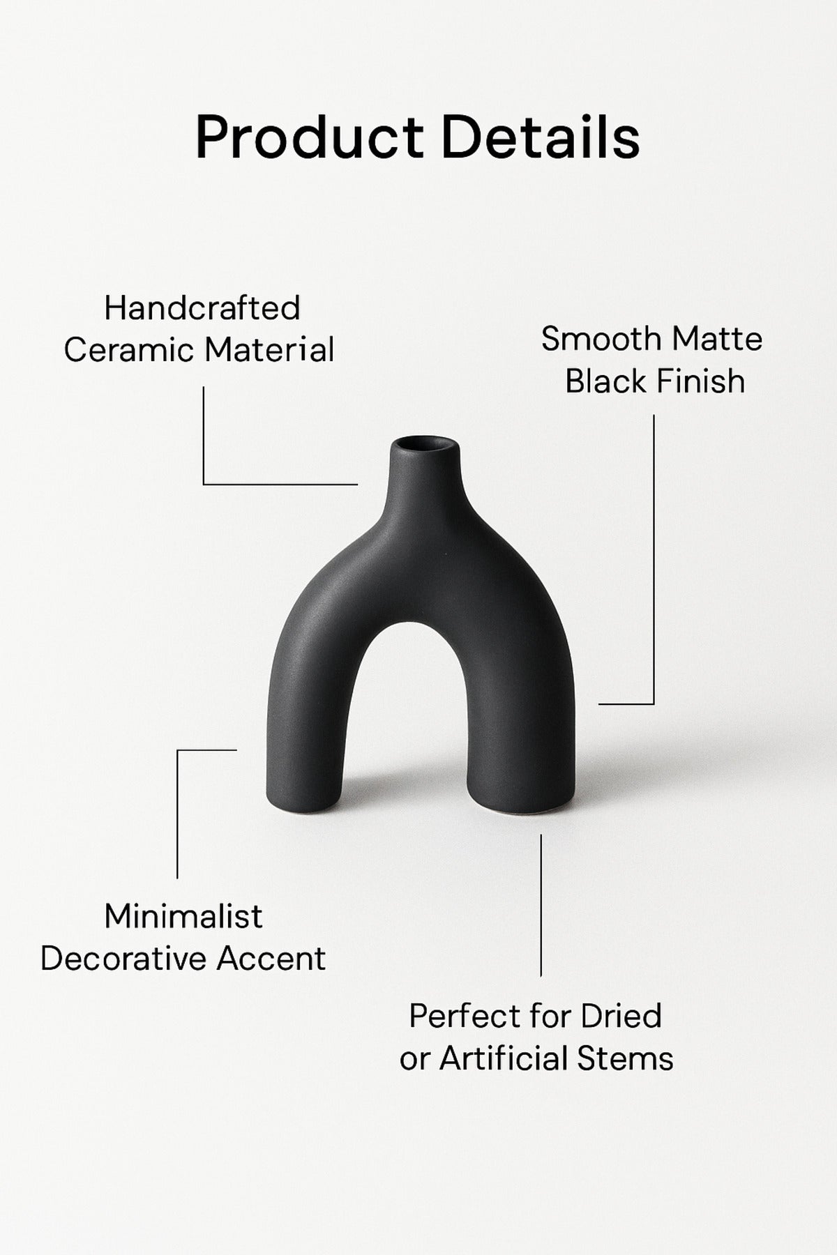 Black Ceramic U-Shaped Vase Ð Modern Minimalist Decorative Sculpture