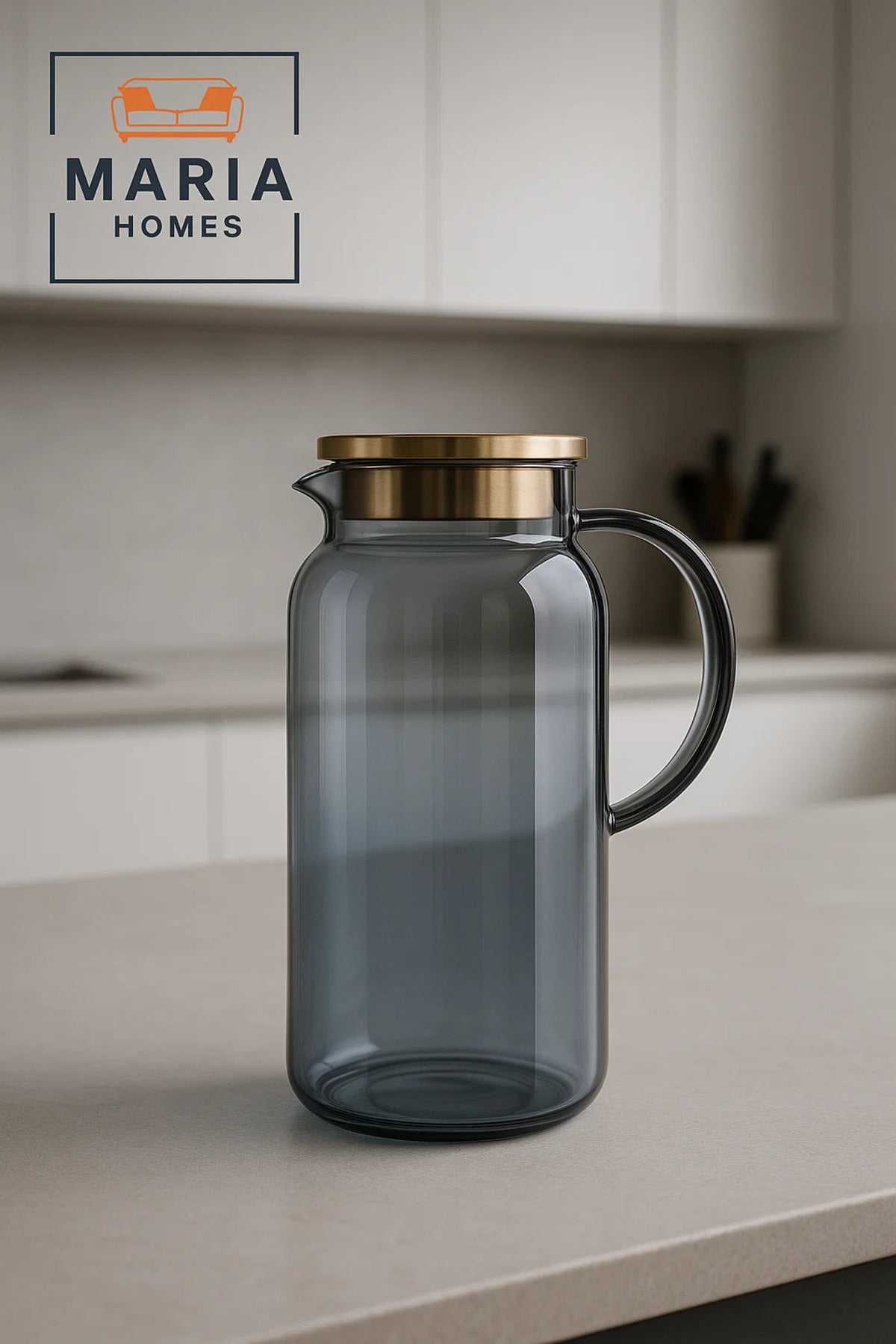 Smoky Gray Borosilicate Glass Water Pitcher with Gold-Tone Lid Ð 1.2 Liter
